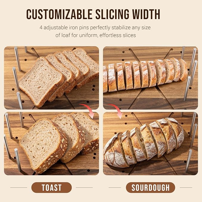 welsteepse Bread Slicer for Homemade Bread，2 in 1 Walnut bread board,cutting board with sourdough bread knife