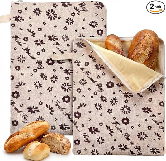 2-Pack Extra Large Beeswax Bread Bags with Zipper Seal – Reusable Bread Storage Bags, Eco-Friendly Natural Beeswax Lining, to Keep Homemade Bread Fresh for Sourdough & Artisan Loaves (grey) | with Zipper