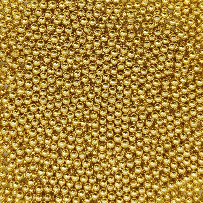 Edible Super Gold Pearl Sugar Sprinkles Candy 4mm Mini Pearls Cake Decorations Cupcake Toppers Cookie Decorating Perfect for Wedding Party Valentine Halloween Christmas Supplies 3OZ