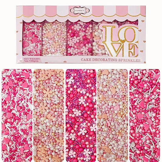 Confect Valentine’s Day Sprinkles Mix – Pink, Gold & White Pearl Heart Sprinkles with Sparkling Sugar – Edible Baking Decorations for Cakes, Cupcakes, Cookies – Birthday & Celebration Sprinkles | Vegan, Gluten-Free, Nut-Free, Soy-Free, Dairy-Free, Palm...