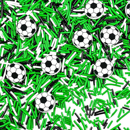 Soccer Sprinkles for Cake Decorating - 10Pcs Edible Soccer Balls & Black Green White Jimmies Sprinkles for Baking, Cupcakes, Cookies & Ice Cream Toppings, World Cup Sprinkles