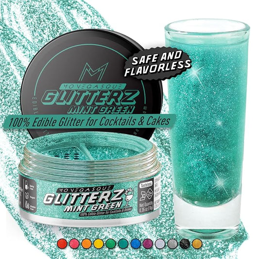 MONÉGASQUE Mint Green Edible Glitter for Drinks 10g – Edible Glitter for Cakes & Cocktails – Green Food Coloring Spray for Cake Decorations – Cocktail Drink Shimmer Powder – Cake Sprinkles