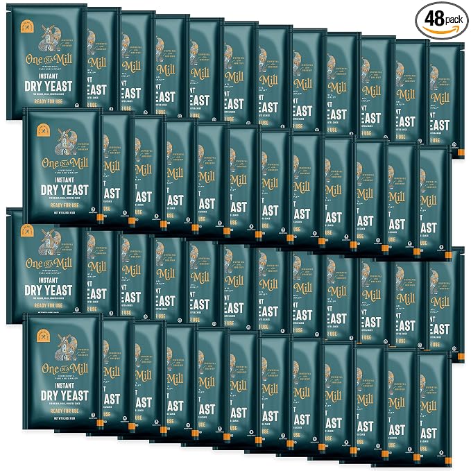 One in a Mill Instant Dry Yeast Packets | Fast Acting Self Rising Yeast for Baking Bread, Cake, Pizza Dough Crust | Kosher | Quick Rapid Rise Leavening Agent for Pastries | 48 Packets