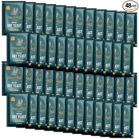 One in a Mill Instant Dry Yeast Packets | Fast Acting Self Rising Yeast for Baking Bread, Cake, Pizza Dough Crust | Kosher | Quick Rapid Rise Leavening Agent for Pastries | 48 Packets