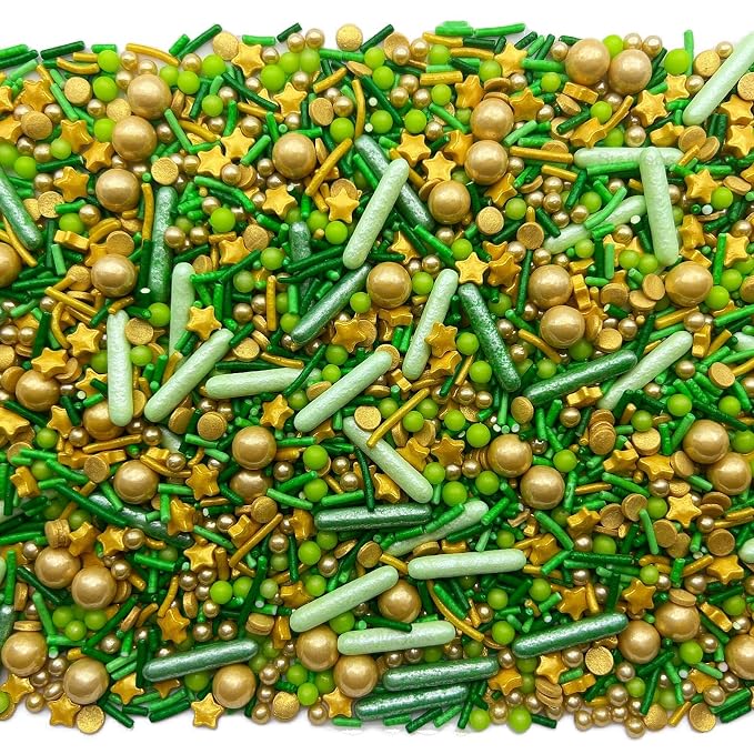 SE Si&Moos Sage Green and Gold Sprinkles 4.6 OZ Gold and Green Edible Pearls for Cake Decorating Jungle Sprinkles Baby Shower Birthday Halloween Christmas Cookie Decorations with Tweezers