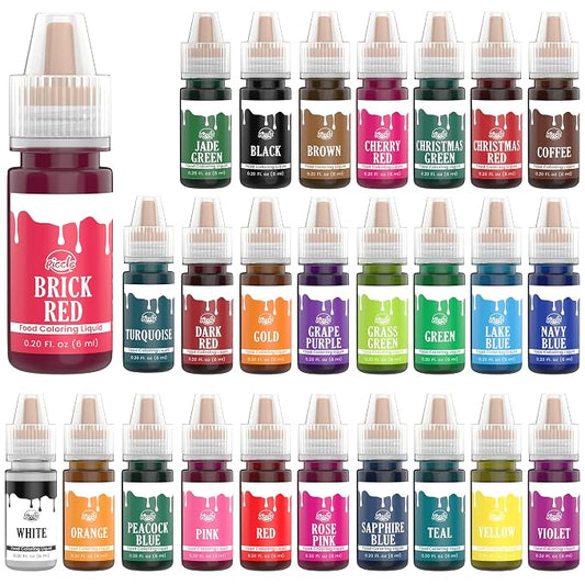 Riccle Food Coloring for Baking - 26 Bright Food Coloring Liquid Set for Cake decorations - 0.20 Fl. Oz (6 ml) / Bottle x 26 Food Dye for Icing, Christmas Cookie decorating Supplies Baking Supplies