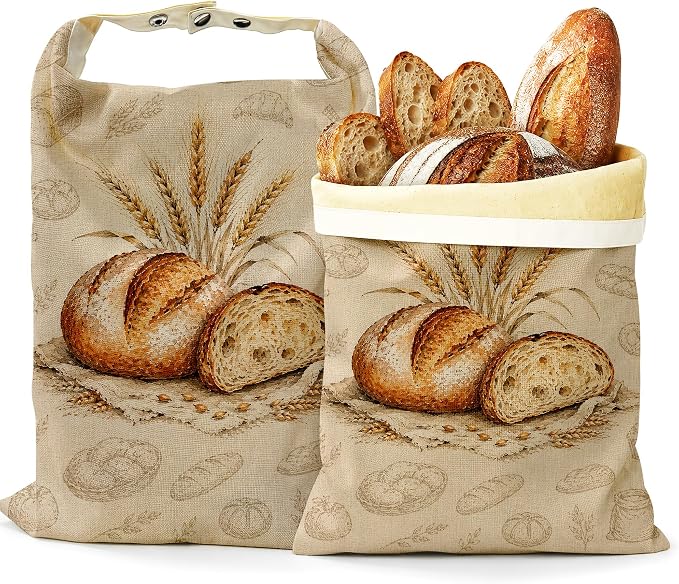 2 Pack Reusable Beeswax Bread Bags, Sourdough Bread Storage for Homemade, Freezer Storage Bag to Keep Fresh, Baguette Bag with Beeswax Liner Kitchen Baking