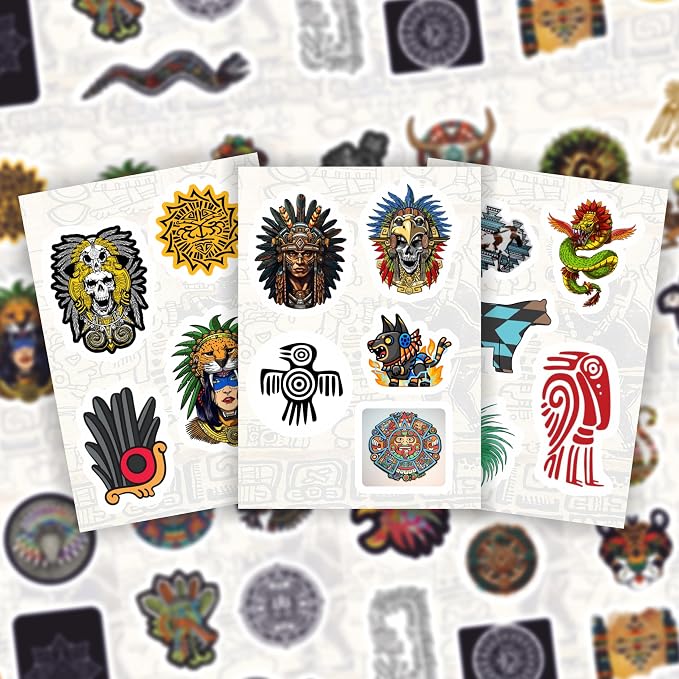 BulbaCraft Aztec Stickers for Water Bottle and Laptop - Aztec Party Supplies & Decorations, Waterproof Vinyl Decals, Culture and History Stickers, Gifts for Women & Men