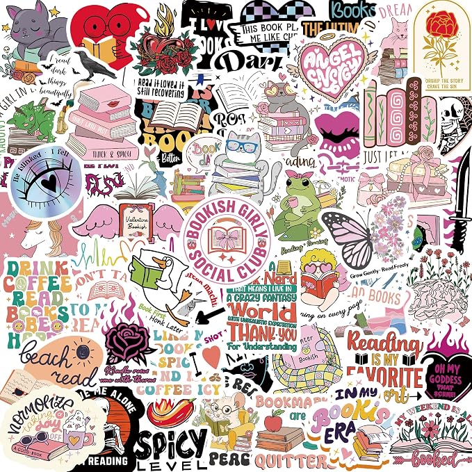 80 Pcs Holographic Bookish Stickers for Scrapbooking, Waterproof Vinyl Romance Book Stickers for Kindle Ebook Scrapbook Laptops waterbattle, Reading Glitter Decals for Teens Adults
