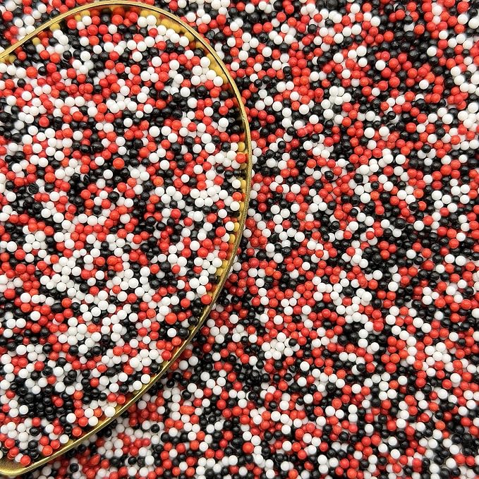 CandiJumpin 2mm Red White and Black Edible Pearls, Halloween Nonpareils Red and Black Sprinkles Small Pearl Sprinkles for Cake Decorating Mini Sugar Pearls for Baking Baby Shower Party Halloween Christmas Supplies 3 OZ