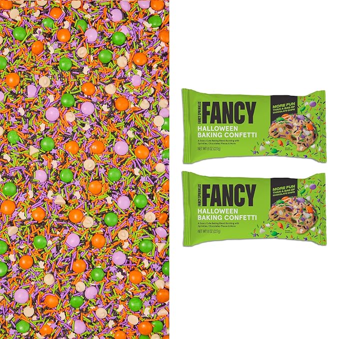 Fancy Sprinkles Monster Mash Baking Confetti | Candy-Coated Morsels & Ghost Shaped Confetti Pieces | Halloween Cookie Mix-In & Chocolate Chip Alternative | Trick or Treat Baking | 8 oz (2 Pack)