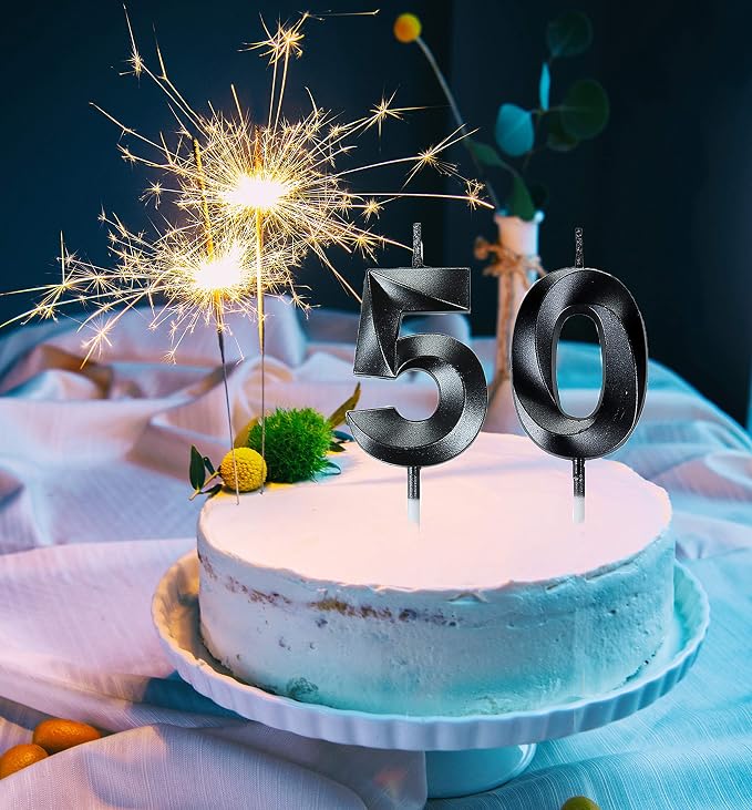 Bailym Black 50th Birthday Candles, Number 50 Cake Topper for Men Birthday Decorations Party Decoration