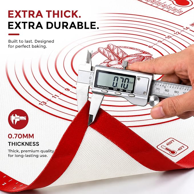 XL Silicone Pastry Mat for Baking, Extra Large 28x20 in, Non-Stick & Non-Slip Dough Mat for Rolling Out with Measurements, Bread, Pizza, Pie Crust, Cookies, Fondant,Oven Safe, Dishwasher Safe (Red)