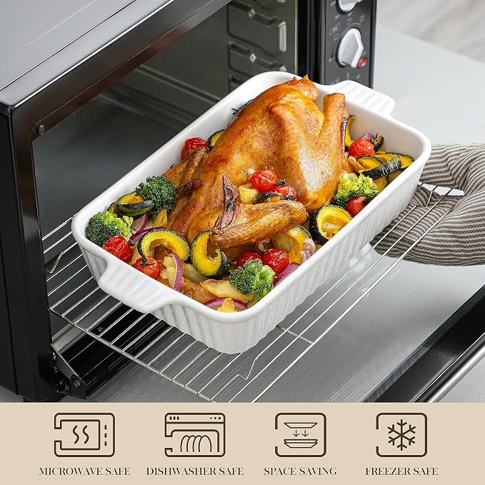 MALACASA Casserole Dishes for Oven, Porcelain Baking Dishes, Ceramic Bakeware Sets of 4, Rectangular Lasagna Pans Deep with Handles for Baking Cake Kitchen, White (9.4"/11.1"/12.2"/14.7"), Series