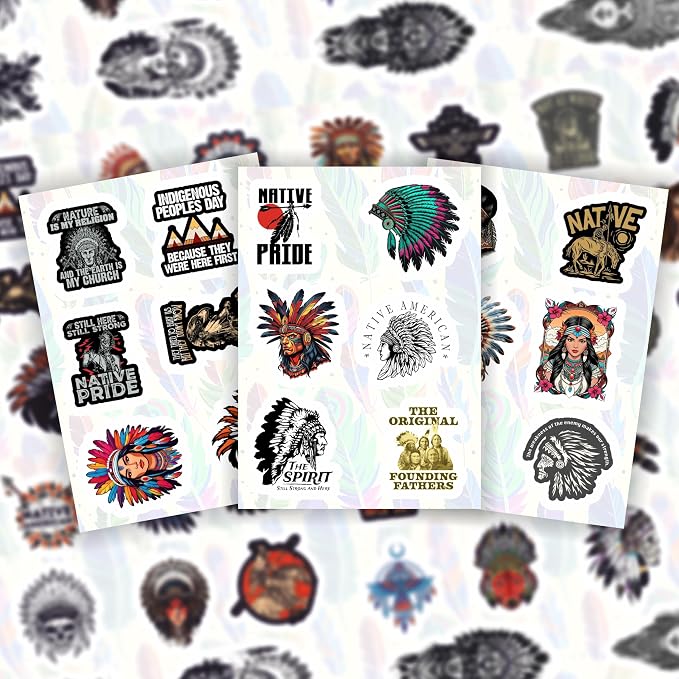 100Pcs Native American Stickers for Water Bottle and Laptop, Native American Party Supplies & Decorations, Waterproof Vinyl Decals, Gifts for Women & Men