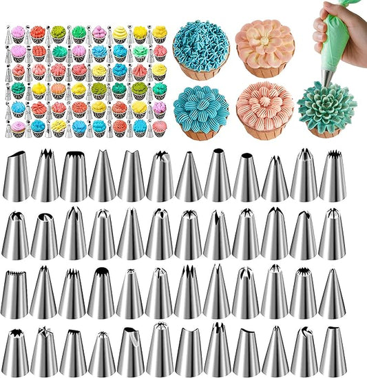 Hendiy Piping Tips Set, 48 Cake Decorating Tip | Stainless Steel, Frosting Piping Kit, Small Frosting Icing Tips, For Cupcakes, Cake, Cookie