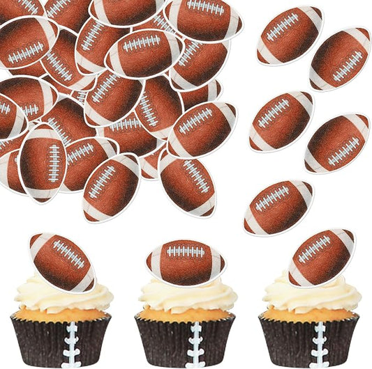 48 PCS Edible Rugby Ball Cupcake Toppers Wafer Paper Football Cake Decorations Edible Rugby Ball Cake Picks Toppers for Sports Rugby Theme Baby Shower Kids Birthday Party Cupcake Decoration Supplies