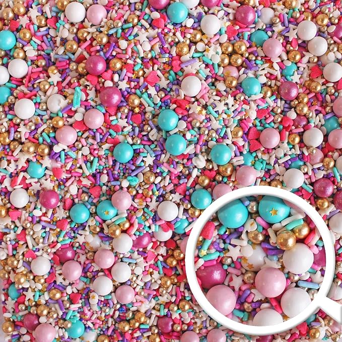 Sprinkle Pop Hey Sugar! Sprinkle Mix| Purple White Pink Aqua Sprinkles Mix with Pink Heart Confetti| Girl Lady Valentines Sprinkles Made in USA for Decorating Cupcakes Cakes Cookies Donuts, 2oz