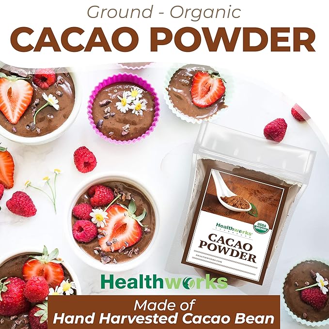 Healthworks Superfoods Organic Cacao Powder - 32 Oz / 2 Lbs - Cocoa Chocolate Substitute - Rich Chocolate Flavour - Sugar-Free, Keto, Vegan & Non-GMO - Peruvian Bean/Nut Origin - Antioxidant Superfood