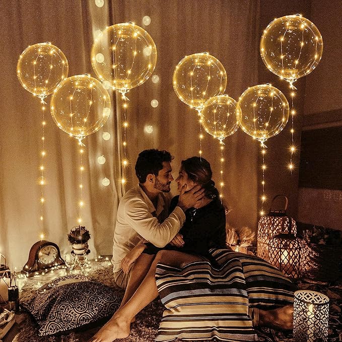 Light Up Led Balloons, 12 Packs Party Balloon Cell Battery 22 Inches 3 Modes Flashing String Lights Clear Balloon, for Birthday Wedding Decorations (Warm White)