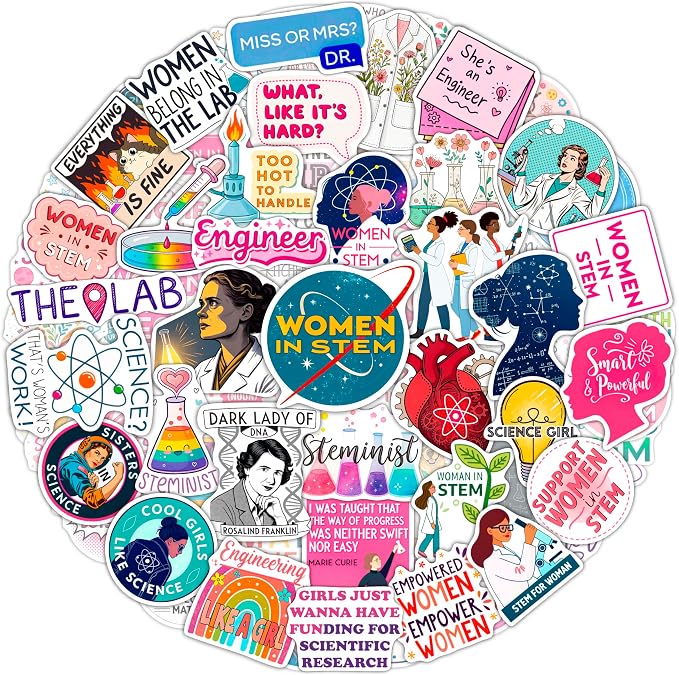 100Pcs Women in Stem Stickers for Water Bottle, Laptop - Woman in Science Stickers - Engineering, Women in Stem Gifts, Science Party Supplies - Gift for Women & Men