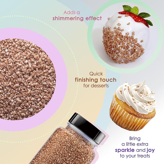 Bakerpan Rose Gold Pearlized Sugar Sprinkles for Baking - 5 oz Coarse Sparkling Decorating Sugar Crystals for Baking Topping, Cookies, Cupcakes & Cake Pops | Made in USA