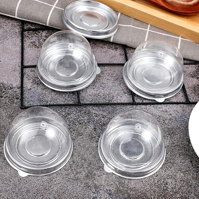 Patelai 150 Pcs Clear Plastic Mini Cupcake Container, Mini Cupcake Box Muffin Dome Muffin Single Container Box for Wedding Birthday Cheese Pastry Dessert Cake (Silver)