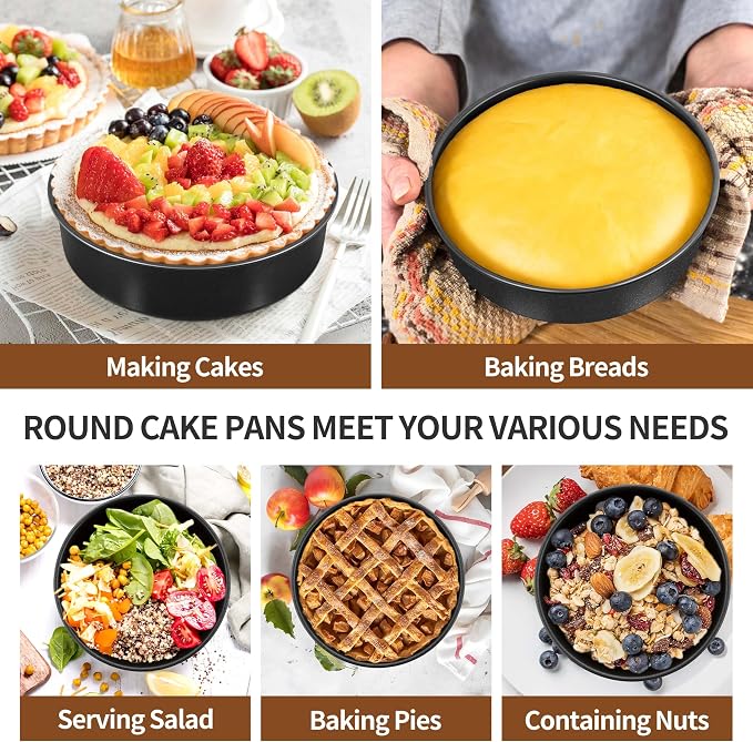 P&P CHEF Non-stick Cake Pan Set of 2, 7 Inch Round Baking Cake Pans Tins for Tier Smash Cakes, Non-Toxic & Solid, Stainless Steel Core & Leak-Proof, 2Pcs