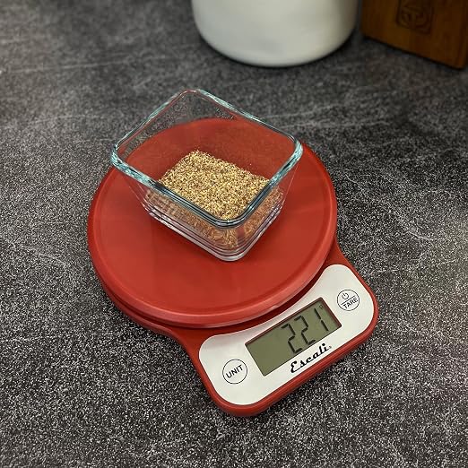 Escali Telero Digital Food Scale, High Precision Kitchen Scale for Cooking, Baking, Portion Control, Meal Prep, Weigh in Grams and Ounces, 11 lb Capacity, Red (T136)