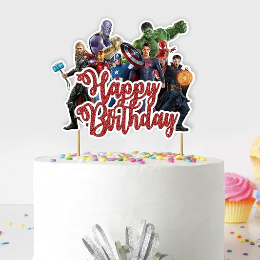 Superhero Happy Birthday Cake Topper – Comic Theme Party Decorations | Perfect for Men & Adults Celebrations | Ideal for Cakes, Cupcakes & Party Décor