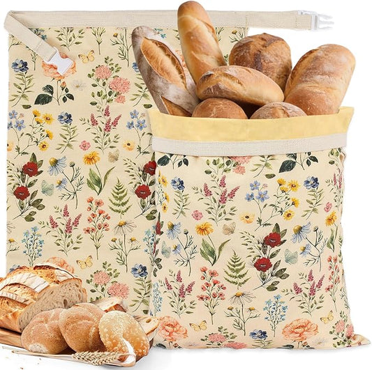 Reusable Beeswax Bread Bags for Homemade Bread & Sourdough, 2-Pack XL Airtight Food Storage Bags, Organic Cotton Linen Covers - Freezer-Friendly Freshness Preservation Keeps Fresh Longer