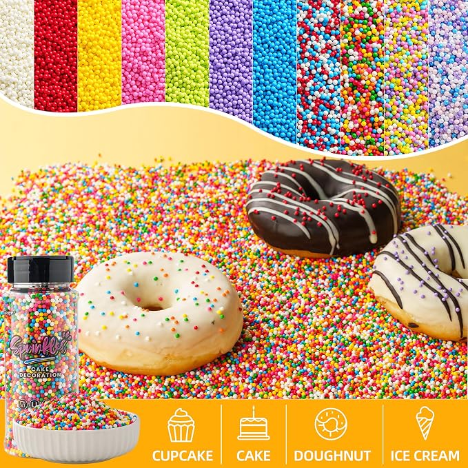 Valentines Red Sprinkles, 4oz Red Pink and White Nonpareils Sprinkles for Cake Decorating, Edible Balls for Cupcake Toppers Baking Cookie Ice Cream Dount Chocolate
