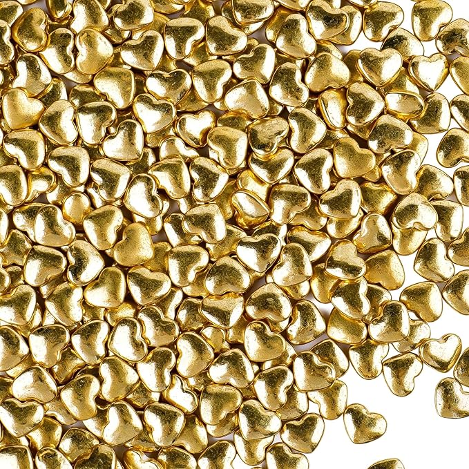 Gold Heart Sprinkles, Edible Candy Hearts for Cake Decorating, Cupcakes, Cookies & Desserts, 4.6oz Shiny Metallic Gold Sprinkles for Christmas, Valentines, Birthday, Wedding, Party, Holiday Baking