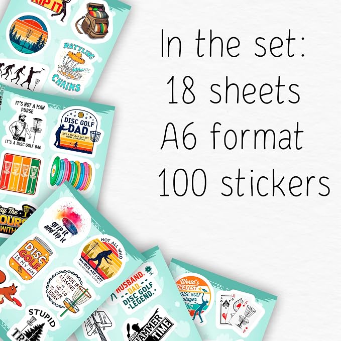 100Pcs Disc Golf Stickers Decals for Water Bottles - Disc Golf Gifts, Party Supplies, Decorations, Supplies - Gift for Women & Men