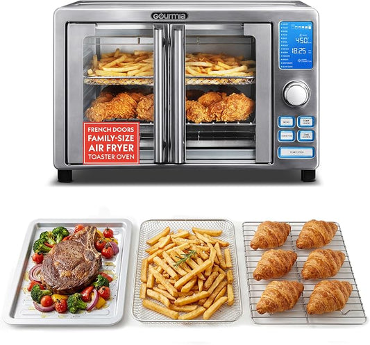 Gourmia Air Fryer French Door Toaster Oven - 6-Slice Capacity, LED Display with 14 Cooking Presets, Stainless Steel