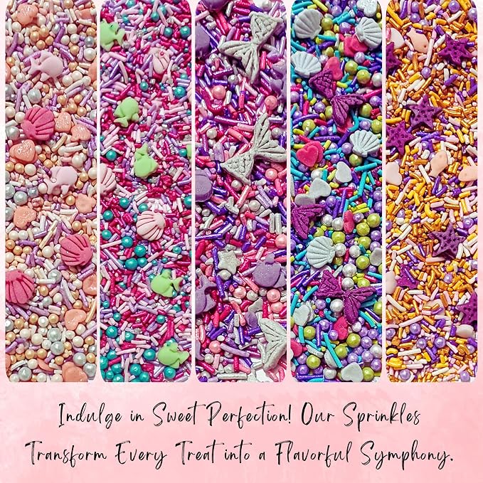 Confect Decorative Sprinkle Mix Set – Under the Sea Theme Edible Sprinkles – Sea Shell, Star Fish, Mermaid & Sea fishes Sprinkles - 5 Assorted Pastel Blends for Cake, Cupcake & Cookie Decorating -Vegan, Gluten-Free, Nut-Free, Soy-Free, Dairy-Free, Palm...
