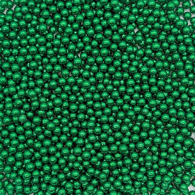 Dynastang 4mm Silver Dark Green Pearls Sprinkles Edible Pearls Cake Decorating Stars Cake Decorations Cupcake Toppers Cookie Decorating Perfect for Cakes, Cupcakes, Desserts Toppings 3OZ