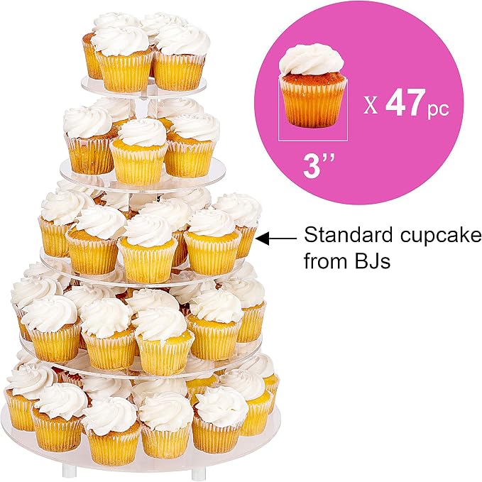 Jusalpha 5 Tier Round Acrylic Cupcake Stand-cake stand-dessert stand, cupcake Tower 5RFs (5 Tier With Base)