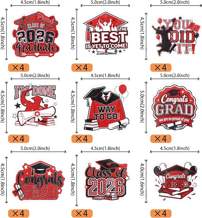 63 PCS Edible 2026 Graduation Cupcake Toppers Congrats Grad Cap Cupcake Picks Edible Diploma Done You Did it Cake Decorations for Class of 2026 Graduation Theme Party Decorations Supplies Black Red
