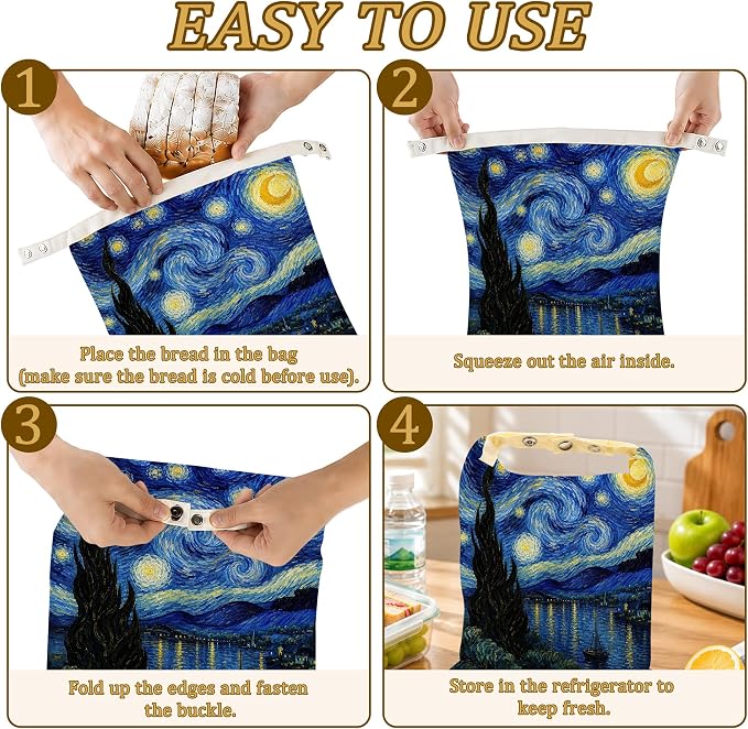 2 Pack Beeswax Starry Lake Bread Bags for Sourdough Homemade Breads, Reusable Beeswax Bread Night Sky Storage Bag, Keep Loaves Fresh Longer, Freezer Safe & Airtight, Zero Waste 17 x 13''
