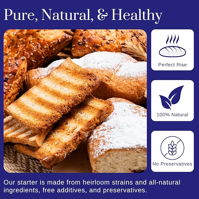 Gluten Free Sourdough Starter - 100+ Year Old Dehydrated Heirloom Style Sourdough Starter Kit for Sourdough Bread, Pizza, Buns, Pancakes, Muffins | Easy to Use | Beginner Friendly