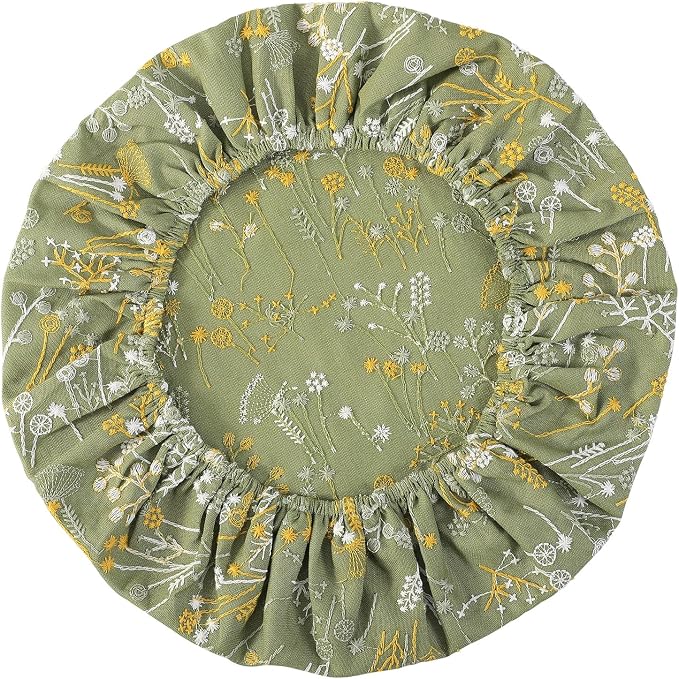Reusable Bowl Covers for Bread Proofing Baking Embroidered Dandelion Linen Cotton Cloth Fabric Washable with Elastic Cover for Food Fruit Salad Eco-friendly