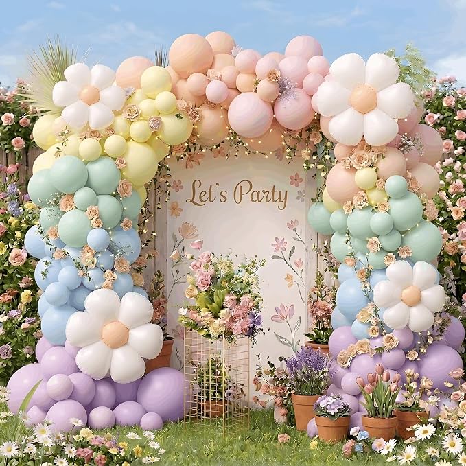 Pastel Daisy Flower Balloon Garland Arch Kit, Pastel Macaron Flower Balloons for Baby in Bloom Baby Shower Birthday Party Decorations