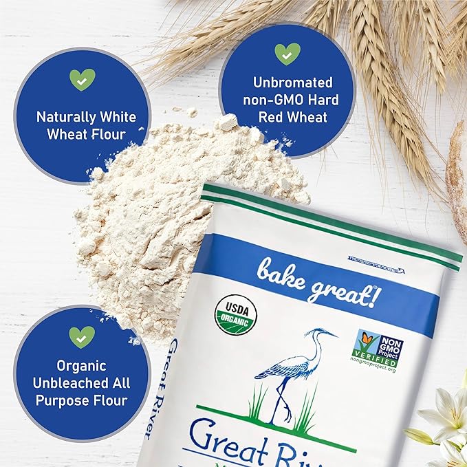 Great River Milling Lily White Organic All-Purpose Flour | Unbleached & Unbromated | Non-GMO, Kosher | Ideal for Bread, Cookies, Cakes, Pizza Dough & Everyday Baking | 25 Lb