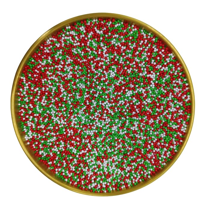 Edible Red & Green & White Pearl Sugar Sprinkles Candy 2mm Mini Pearls Cake Decorations Cupcake Toppers Cookie Decorating Perfect for Wedding Party Valentine Halloween Christmas Supplies 3OZ