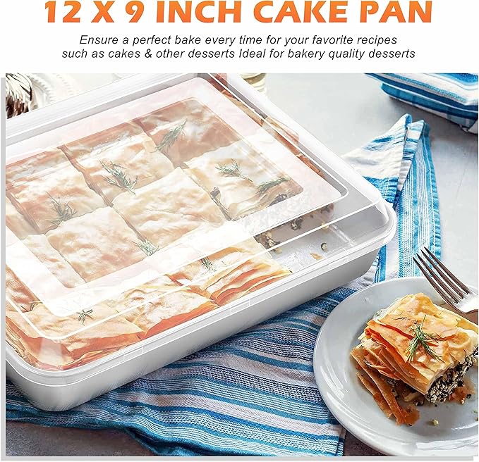 Herogo Baking Pan with Lid (2 Pans + 2 Lids), 9 x 12 Inch Stainless Steel Lasagna Baking Sets Deep, for Cakes Brownies Casseroles, Dishwasher Safe