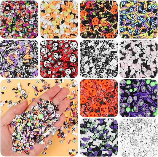 DIYASY 180g Fake Halloween Sprinkles, 6.35oz Non-Edible Polymer Clay Slices | Halloween Mini Faux Sprinkle for Crafts Art DIY Cake Decoration Plastic Slime Card Filler Nail Supply 12 Styles