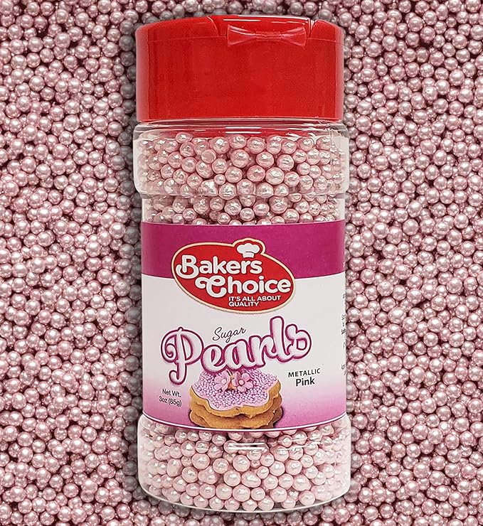 Baker's Choice Bakers Choice Edible Pearls - Metallic Pink Pearl Sprinkles - Edible Sugar Pearls - Dairy Free - Kosher - 3 oz.