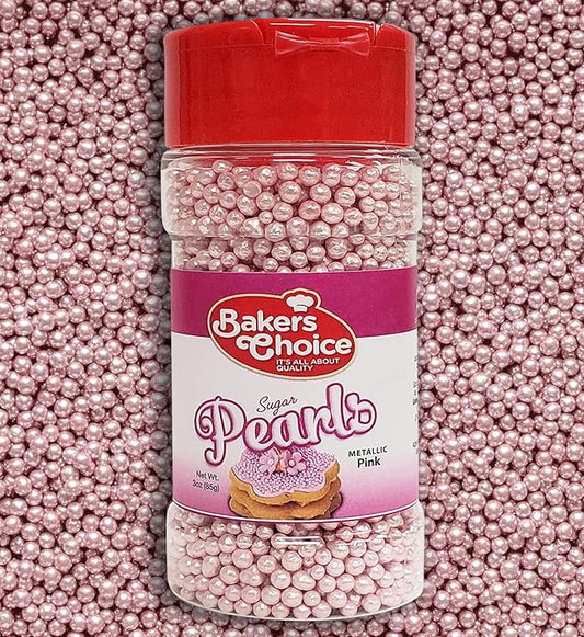 Baker's Choice Bakers Choice Edible Pearls - Metallic Pink Pearl Sprinkles - Edible Sugar Pearls - Dairy Free - Kosher - 3 oz.