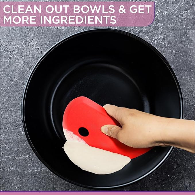 Zoie + Chloe Multipurpose Silicone Bowl Scraper - Dough Scraper for Cleaning Mixing Bowls, Baking Pan - Silicone Scraper Spatula For Painting, Smoothing, Frosting, Cake Decorating - Orange, 7x3.75"